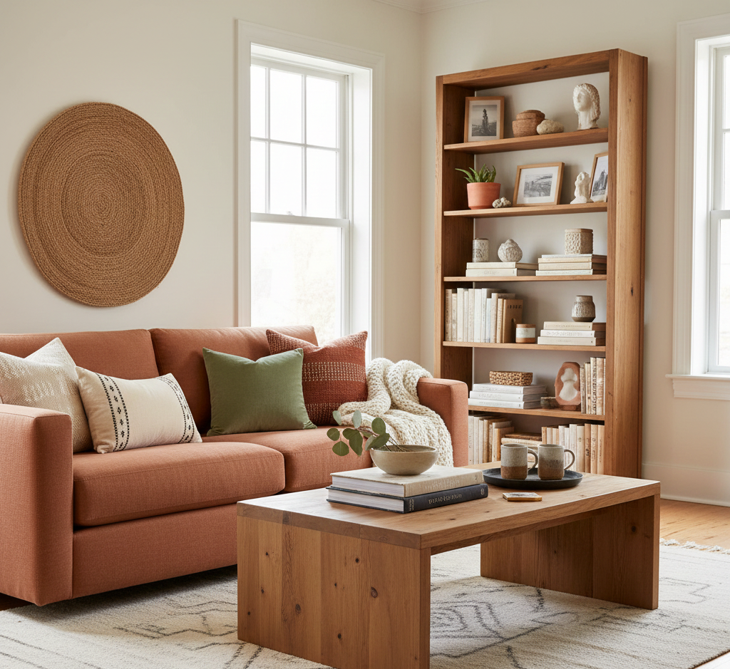 Layered interior styling with curated decor elements